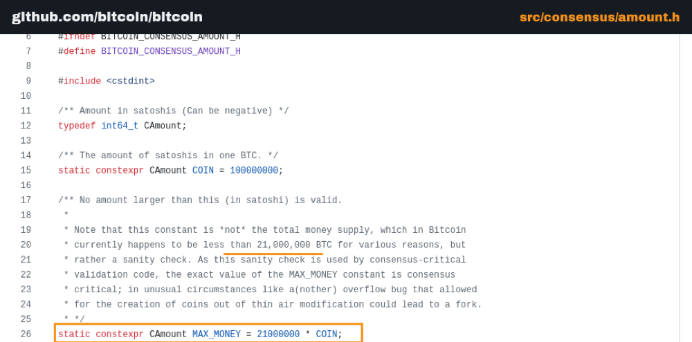The 21 million cap in Bitcoin's source code.